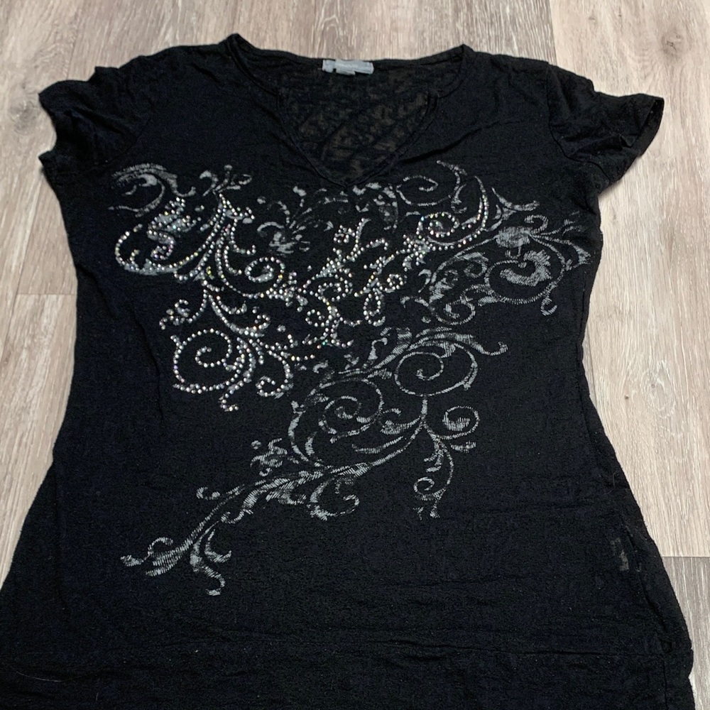 Elegant Black Embellished Women's Tee
